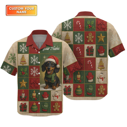 Personalized Name Wiener Dog T Shirt, Dachshund Sweatshirt, Happy Christmas Dachshund Pattern Polo