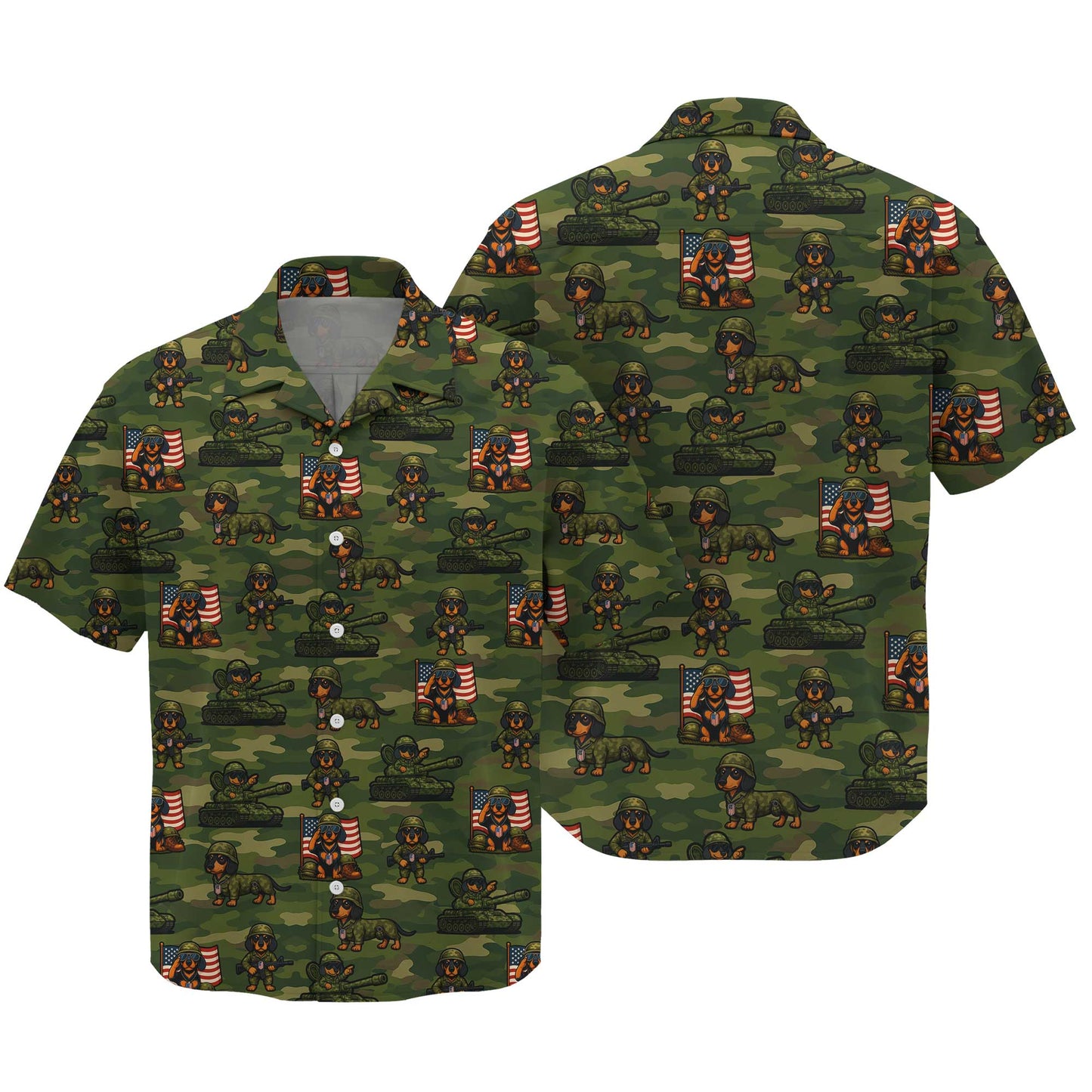 Military Camo Soldier Pattern Polo, Dachshund Shirt, Wiener Dog T Shirt