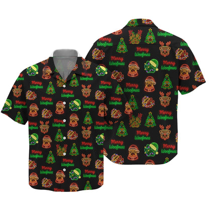 Neon Merry Woofmas Pug Christmas Pattern Polo, Funny Pug Shirt, Pug T Shirt