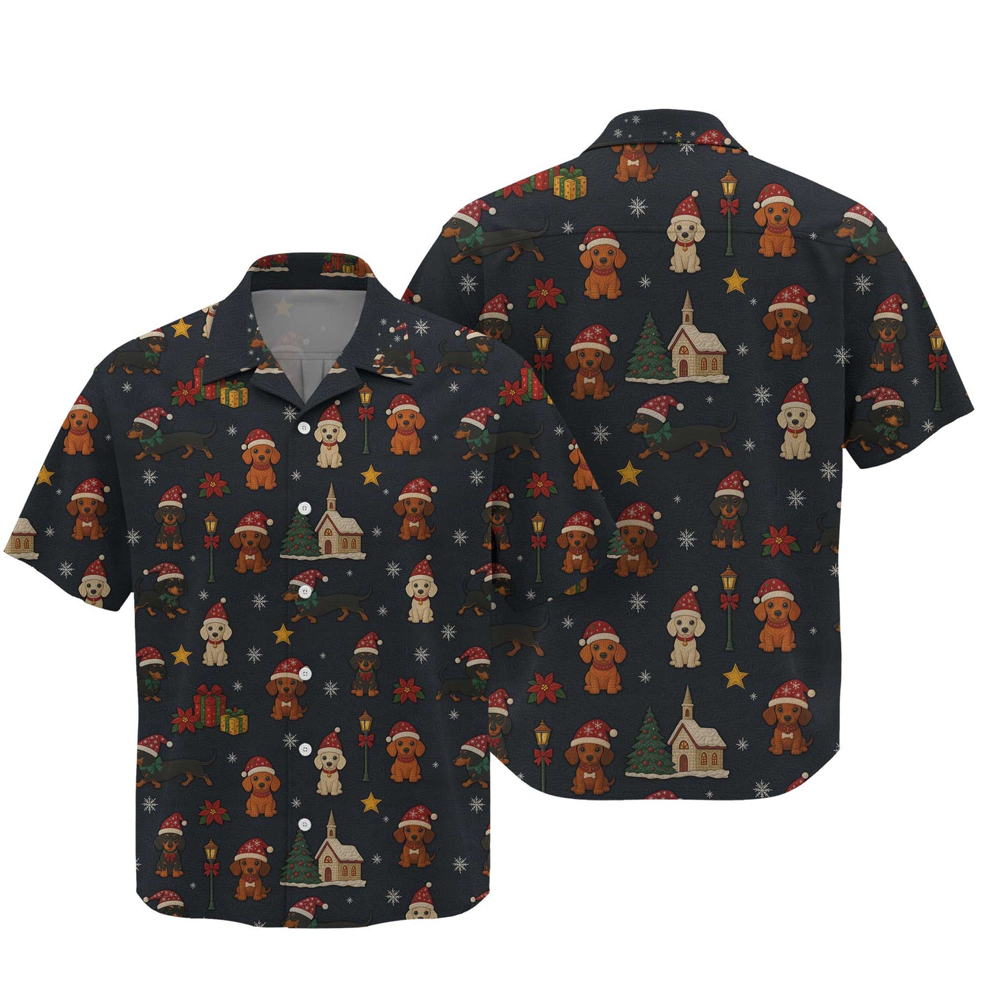 Dachshund Christmas Shirt, Wiener Dog T Shirts, Santa Hat and Holiday Pattern Polo