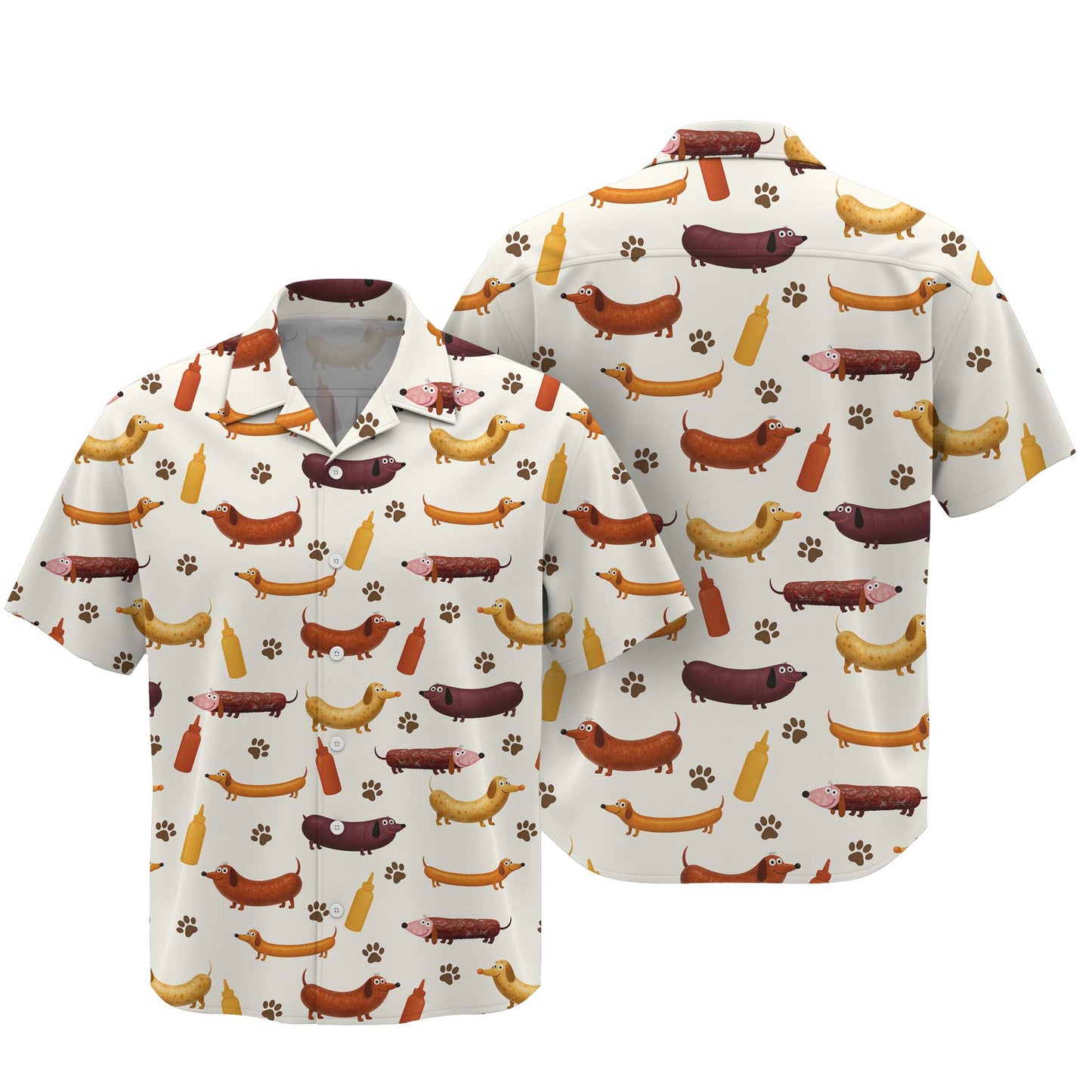 Wiener Dog T Shirt, Dachshund Shirt With Sausage Dog And Mustard Bottle Pattern