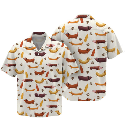 Wiener Dog T Shirt, Dachshund Shirt With Sausage Dog And Mustard Bottle Pattern