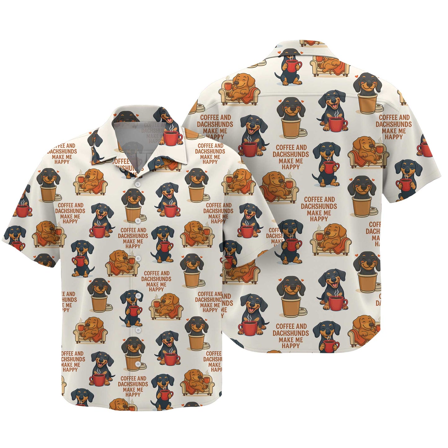 Funny Coffee And Dachshund Pattern Polo, Dachshund Shirt, Wiener Dog T Shirts