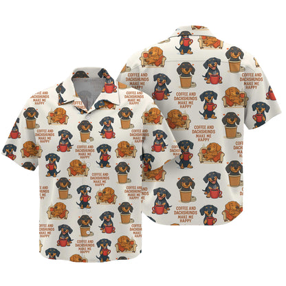 Funny Coffee And Dachshund Pattern Polo, Dachshund Shirt, Wiener Dog T Shirts