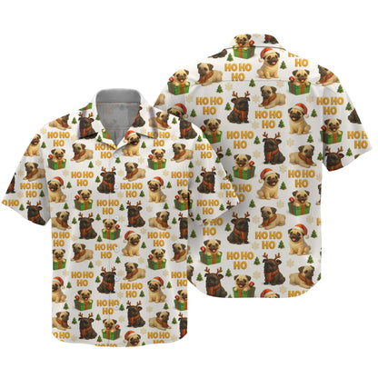 Cute Pug Santa Ho Ho Ho  Pattern Pug Polo, Funny Pug Shirt, Pug T Shirt