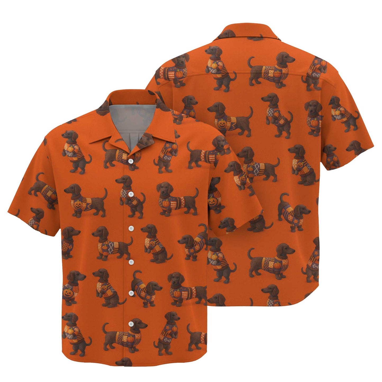 Dachshund Pattern Orange Shirt - Dachshund Christmas Shirt, Weiner Dog Tee, Pattern Polos For Spooky Season