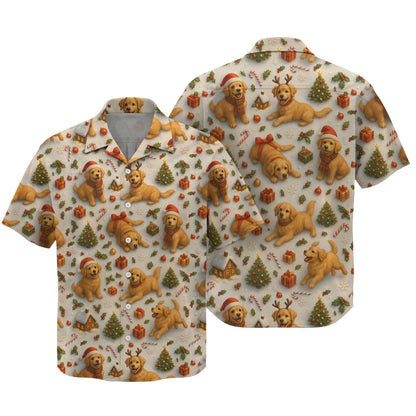 Funny Cute Golden Holiday Pattern Polo, Christmas Golden Retriever Shirt, Golden Retriever T Shirt