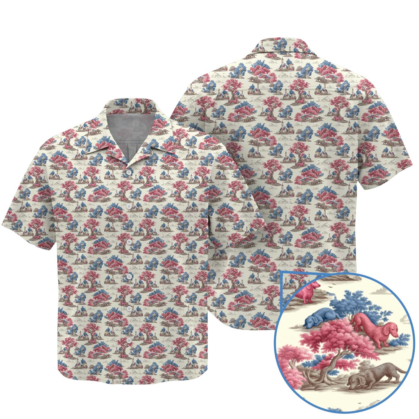 Vintage Toile Forest Pattern Polo, Dachshund Shirt, Wiener Dog T Shirts