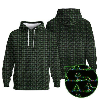 Funny Festive Neon Dachshund And Christmas Tree Lights Pattern, Dachshund Christmas Shirt, Wiener Dog T Shirt