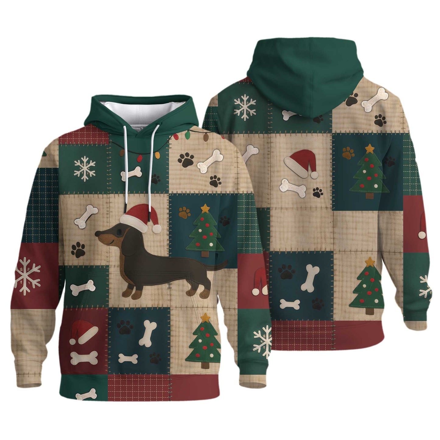Dachshund Christmas Shirt With Santa Hat And Patchwork Design, Wiener Dog Holiday Shirt, Festive Dog Lover Tee