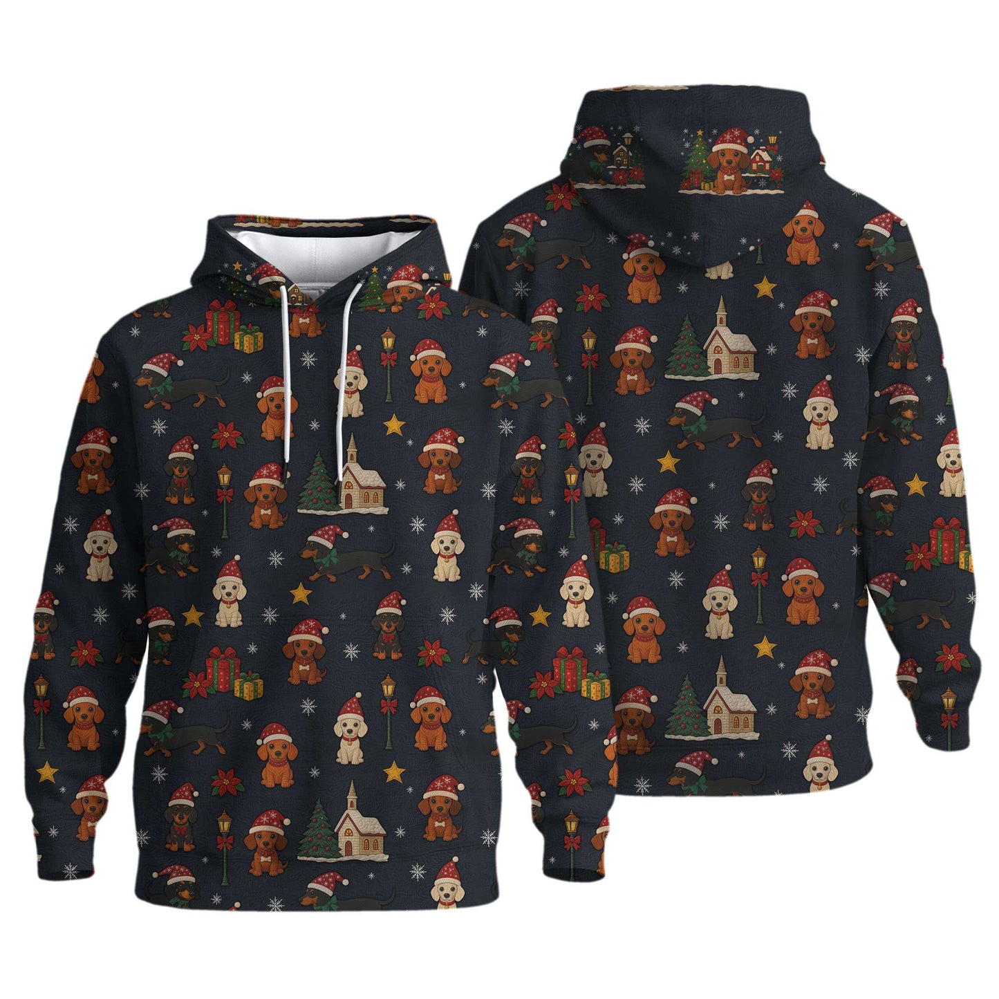 Dachshund Christmas Shirt, Wiener Dog T Shirts, Santa Hat and Holiday Pattern Polo