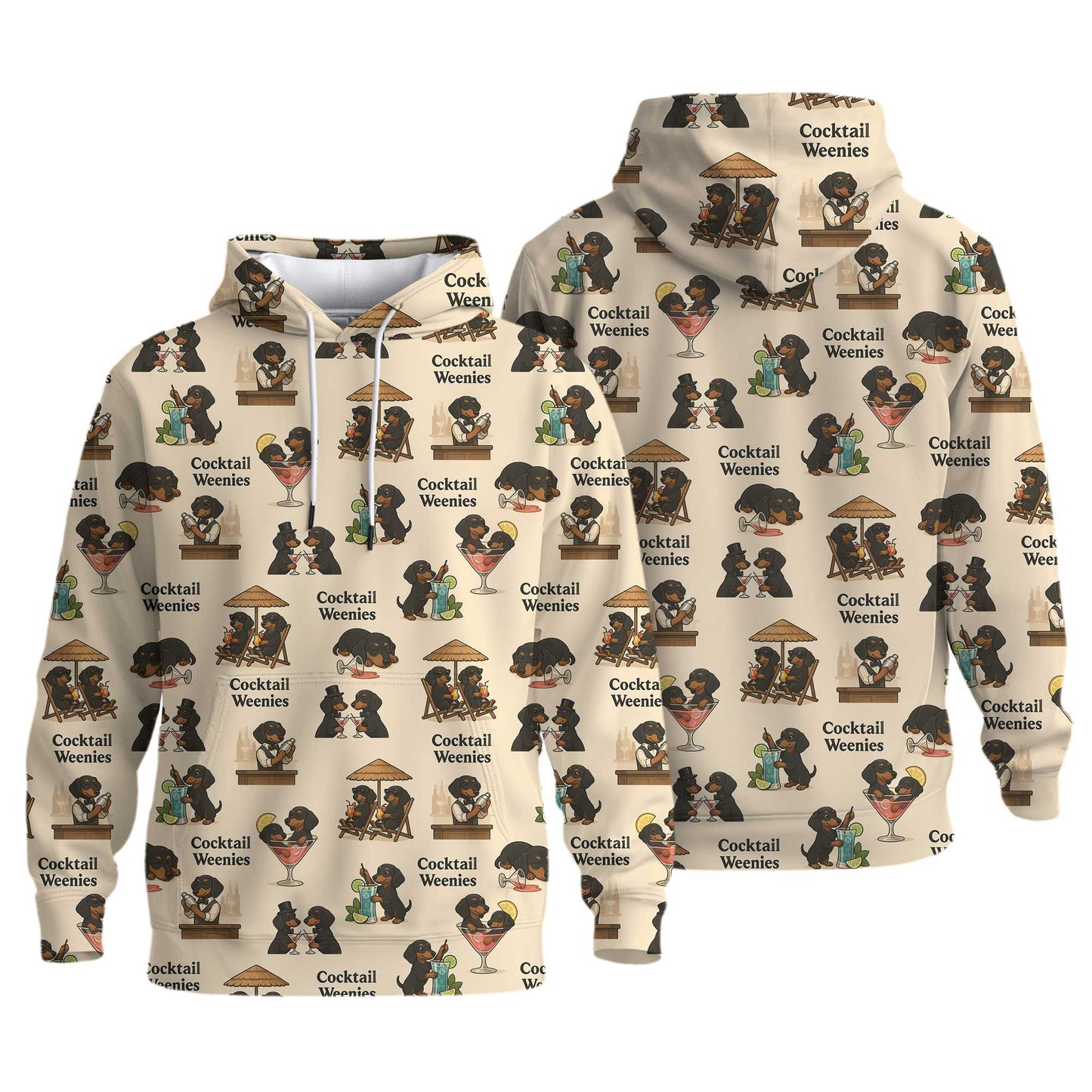 Cocktail Dachshund Pattern Lightweight Polo, Wiener Dog T Shirt, Dachshund Sweatshirt