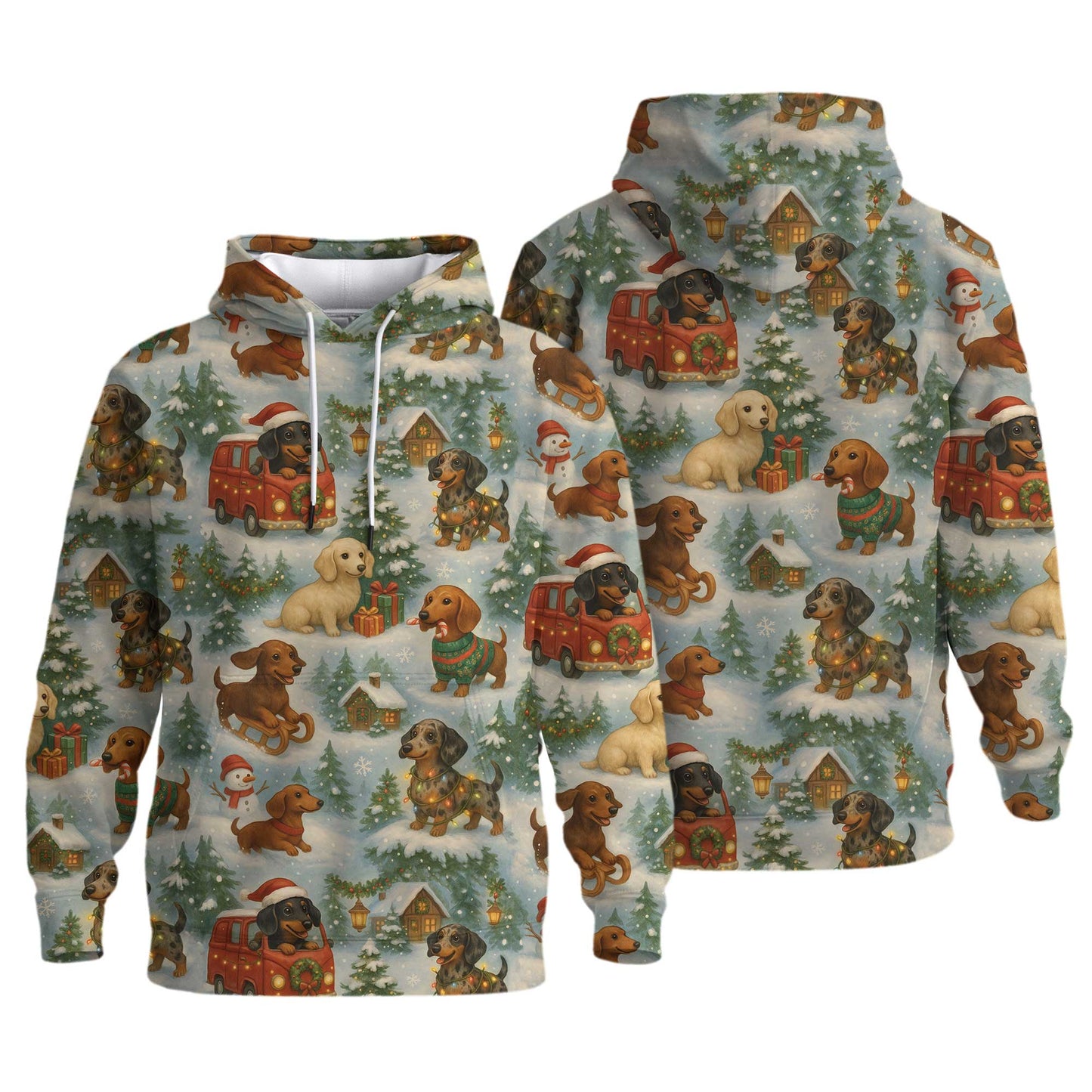 Vintage Christmas Winter Snow Landscape Pattern Polo, Dachshund T Shirt, Wiener Dog T Shirt