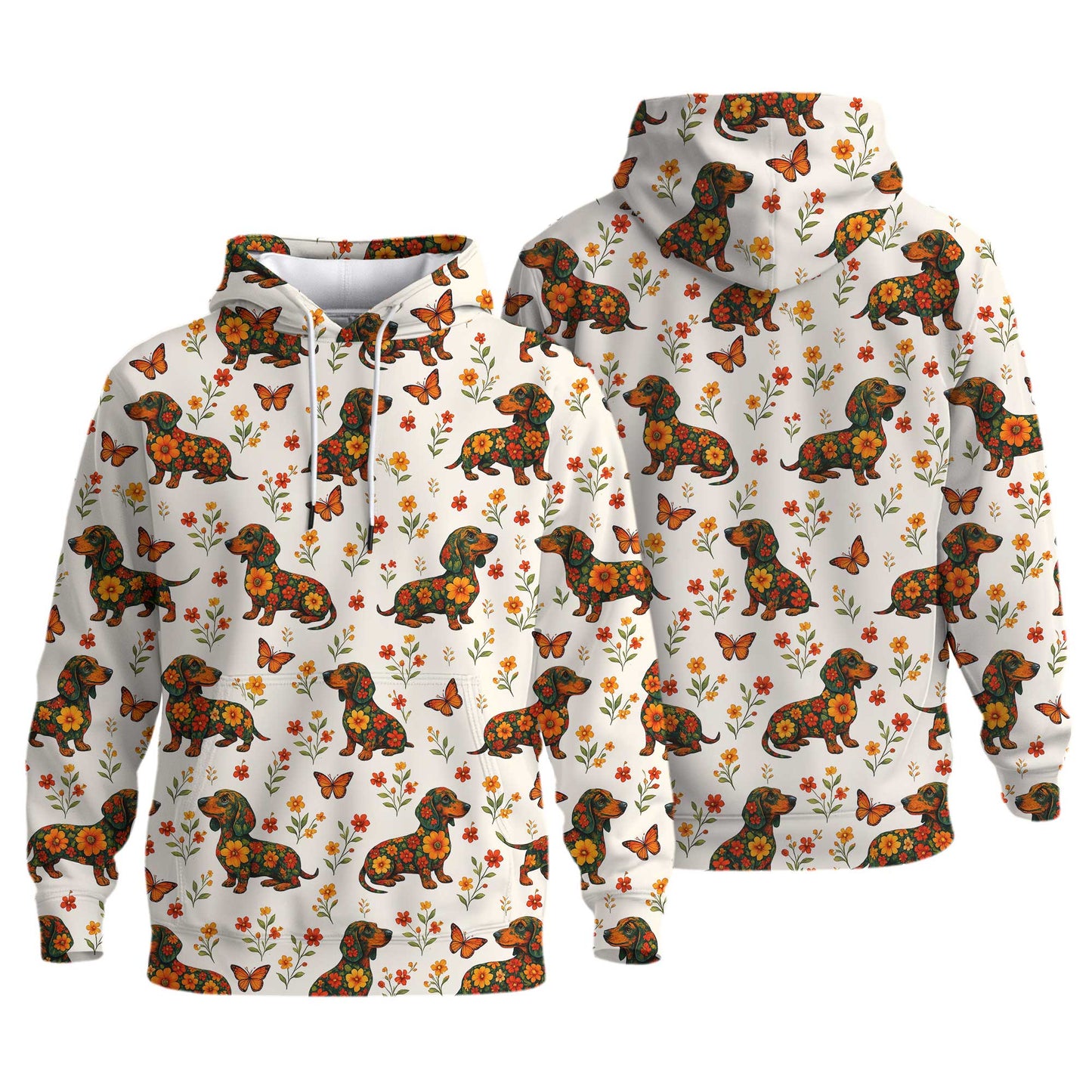 Floral And Butterfly Pattern Polo, Dachshund Sweatshirt, Wiener Dog Shirts