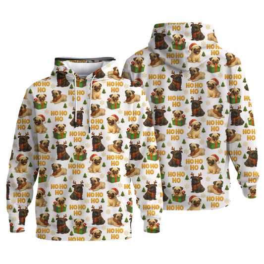 Cute Pug Santa Ho Ho Ho Pug Hoodie Pattern, Funny Pug Shirt, Pug T Shirt