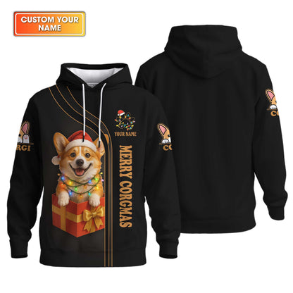 Cute Christmas Corgi Dog Gift Box Custom Name Hoodie, Corgi Shirt, Corgi Dog T Shirt