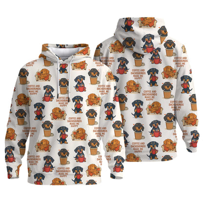 Funny Coffee And Dachshund Pattern Polo, Dachshund Shirt, Wiener Dog T Shirts