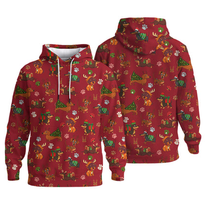 Red Holiday Cute Xmas With Reindeer Dachshund And Gift Pattern Polo, Christmas Dachshund Shirt, Wiener Dog T Shirt