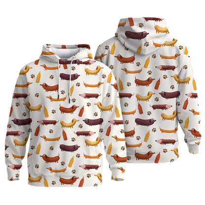 Wiener Dog T Shirt, Dachshund Shirt With Sausage Dog And Mustard Bottle Pattern