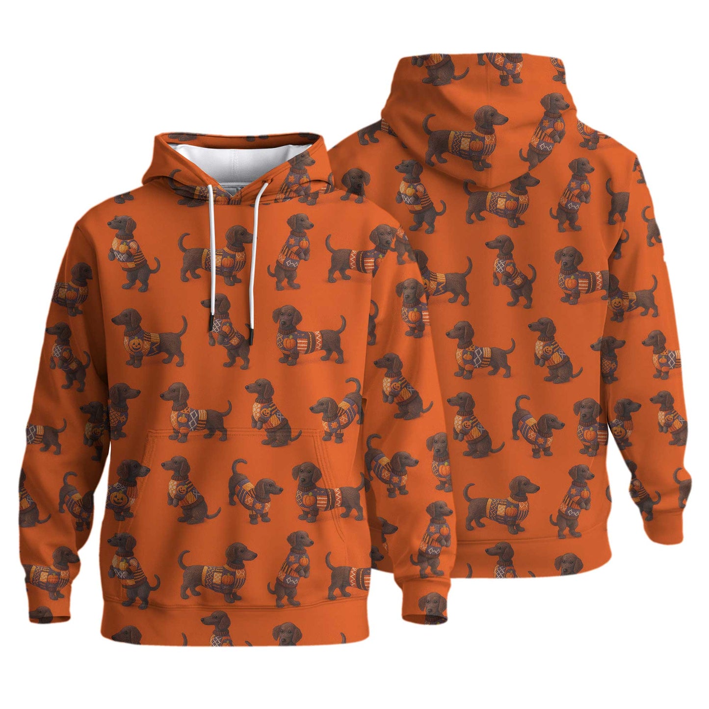 Dachshund Pattern Orange Shirt - Dachshund Christmas Shirt, Weiner Dog Tee, Pattern Polos For Spooky Season