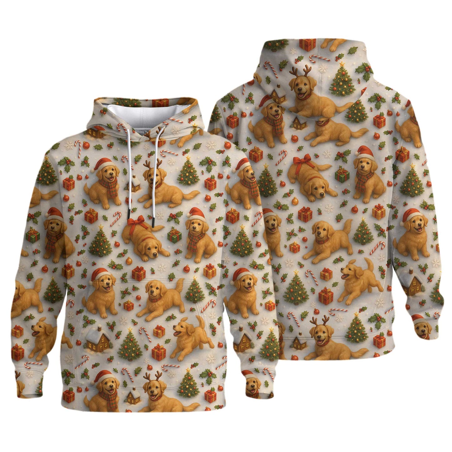 Funny Cute Golden Holiday Pattern Polo, Christmas Golden Retriever Shirt, Golden Retriever T Shirt