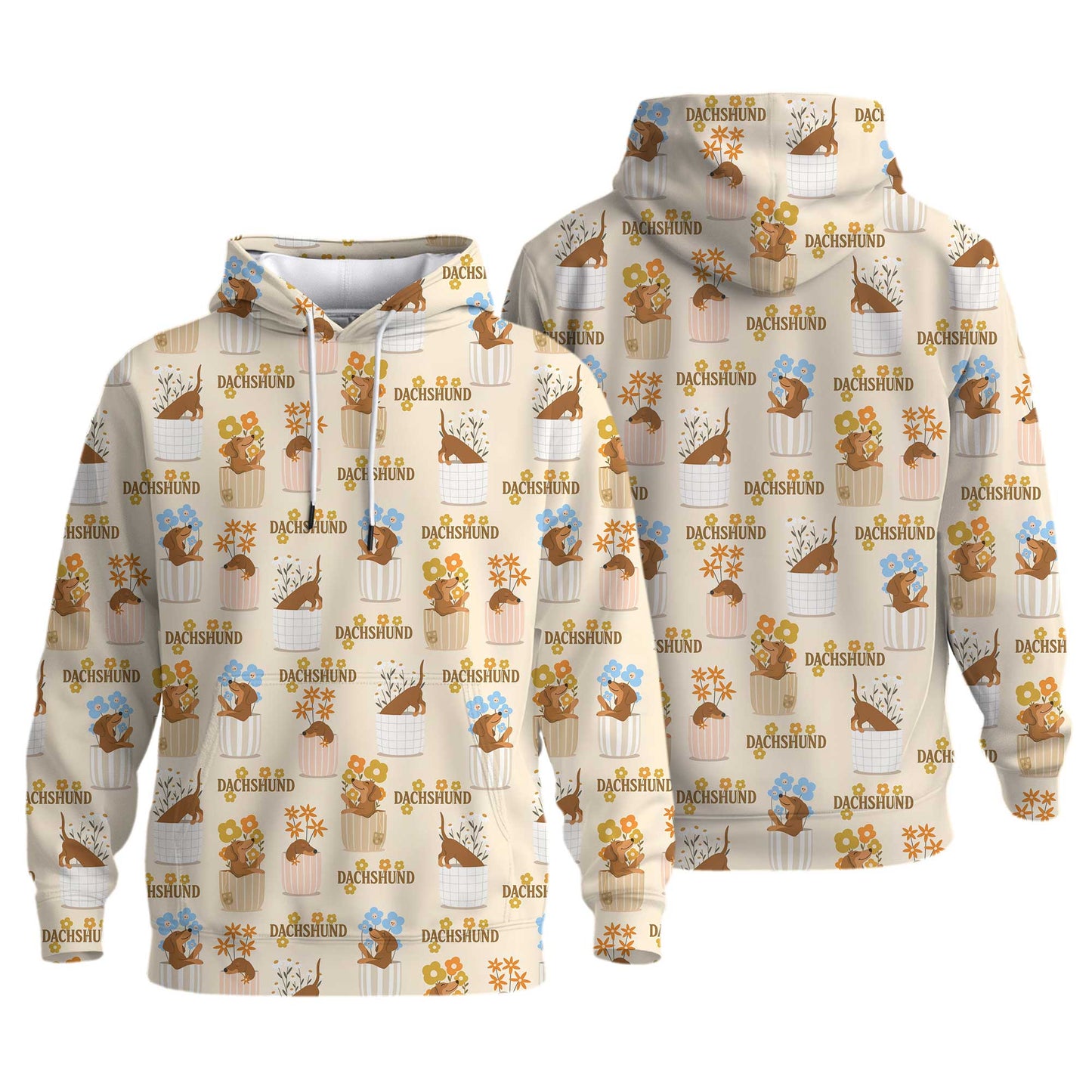 Whimsical Dachshund In Flower Pots Vintage Polo, Dachshund T Shirt, Wiener Dog T Shirt