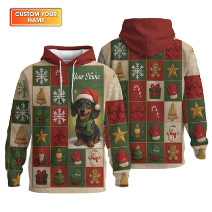 Personalized Name Wiener Dog T Shirt, Dachshund Sweatshirt, Happy Christmas Dachshund Pattern Polo