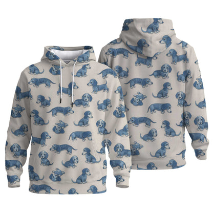 Playful Blue Dog Pattern Hawaiian Style, Wiener Dog T Shirt, Dachshund Shirt