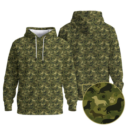 Green Camo Dog Silhouette Pattern Bomber Jacket, Shirts For Dachshunds, Dachshund Sweatshirt