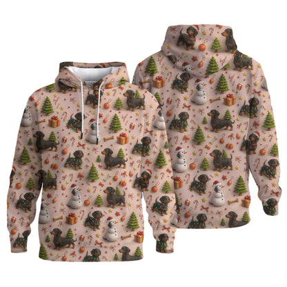 Dog Snowman Tree Pattern Polo For Winter Season, Dachshund T Shirt, Wiener Dog T Shirt