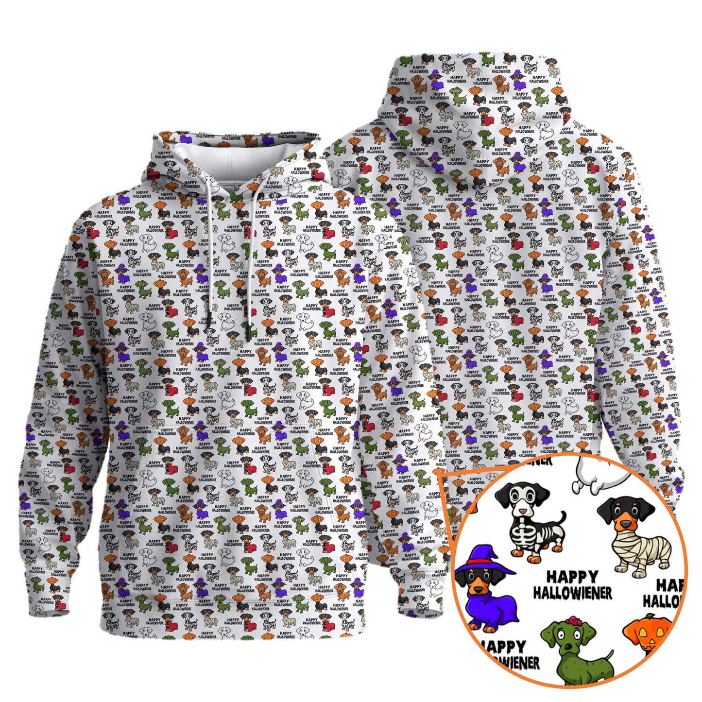 Happy Halloweiner White Shirt - Dachshund Christmas Shirt, Weiner Dog Tee, Pattern Polos For Spooky Season