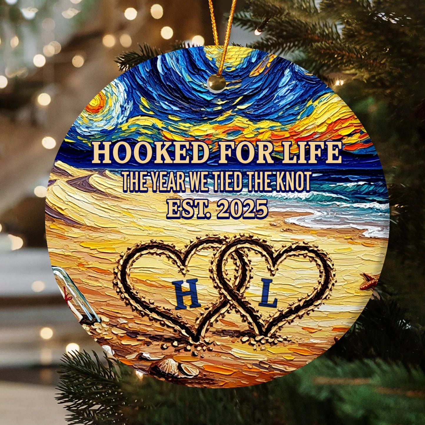 Hooked for Life - Personalized Beach Ornament – Custom Initials & Wedding Year Gift For Couples OR-HH21-HN130812-web2