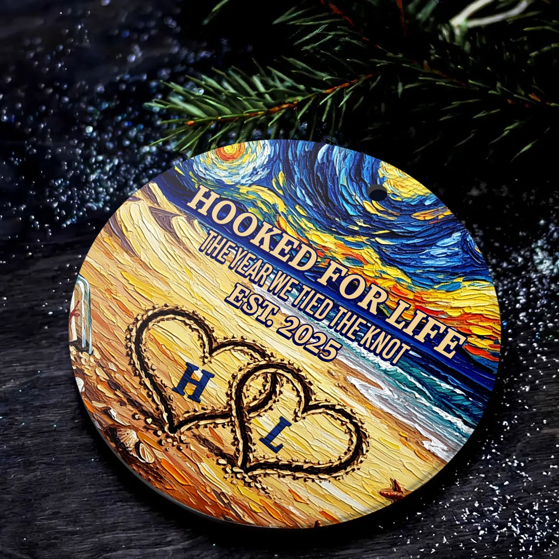 Hooked for Life - Personalized Beach Ornament – Custom Initials & Wedding Year Gift For Couples OR-HH21-HN130812-web4