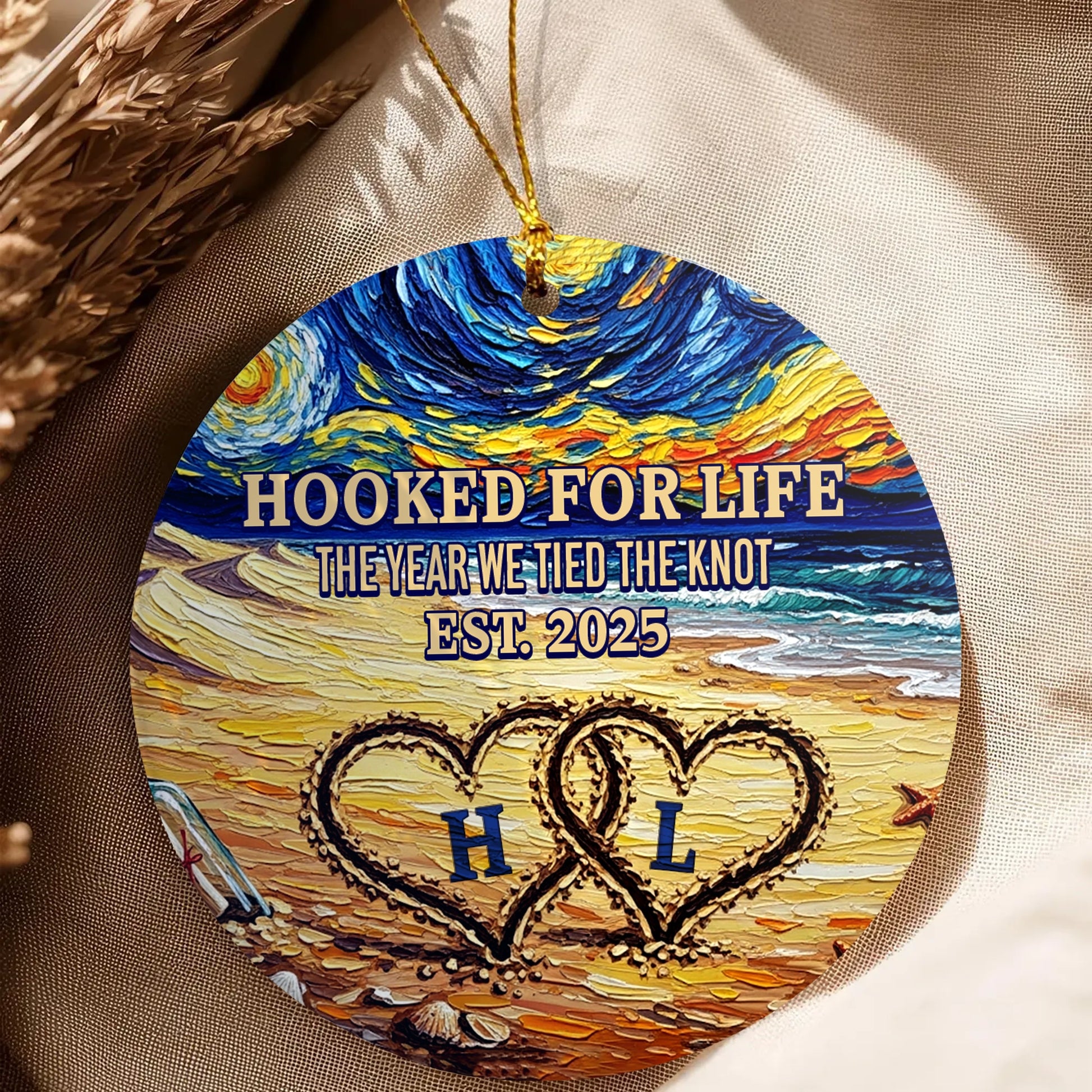 Hooked for Life - Personalized Beach Ornament – Custom Initials & Wedding Year Gift For Couples OR-HH21-HN130812-web5