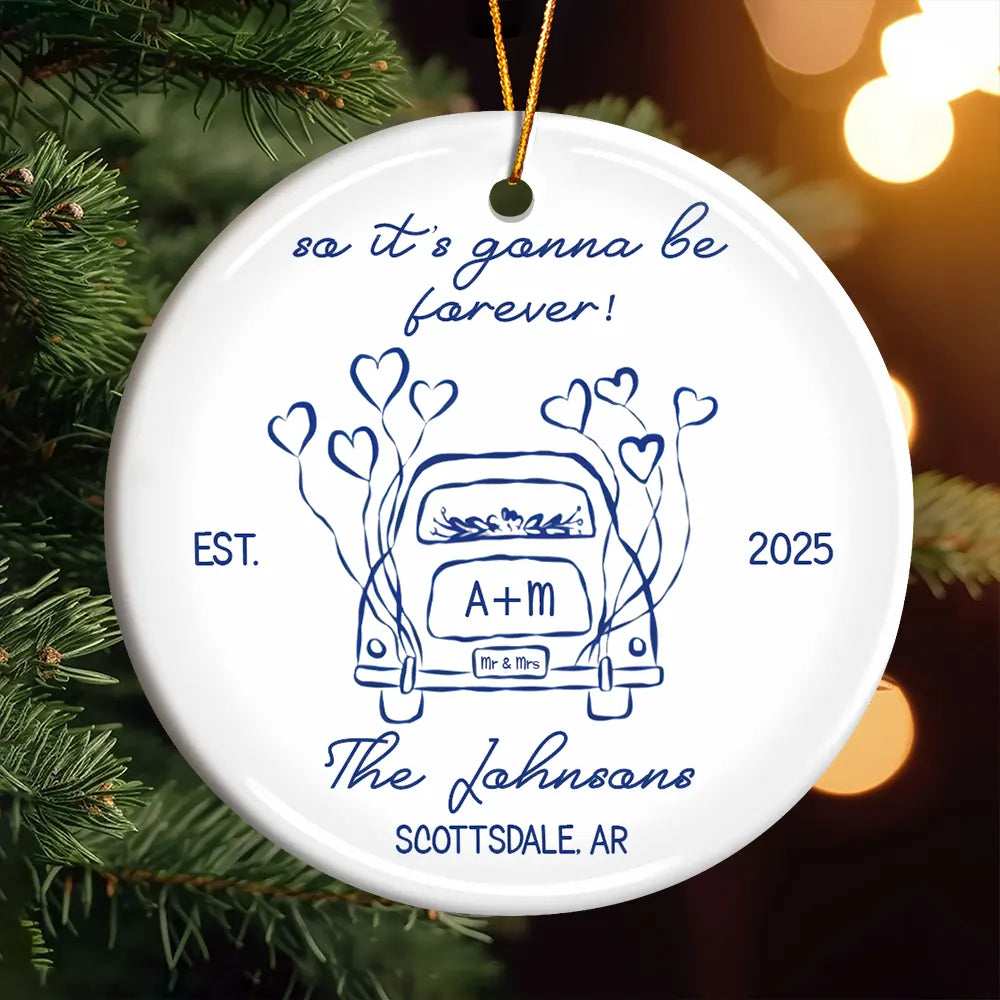 Just Married Wedding Ornament – Personalized Ceramic Keepsake-OR-LA29-TX581