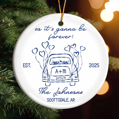 Just Married Wedding Ornament – Personalized Ceramic Keepsake-OR-LA29-TX581