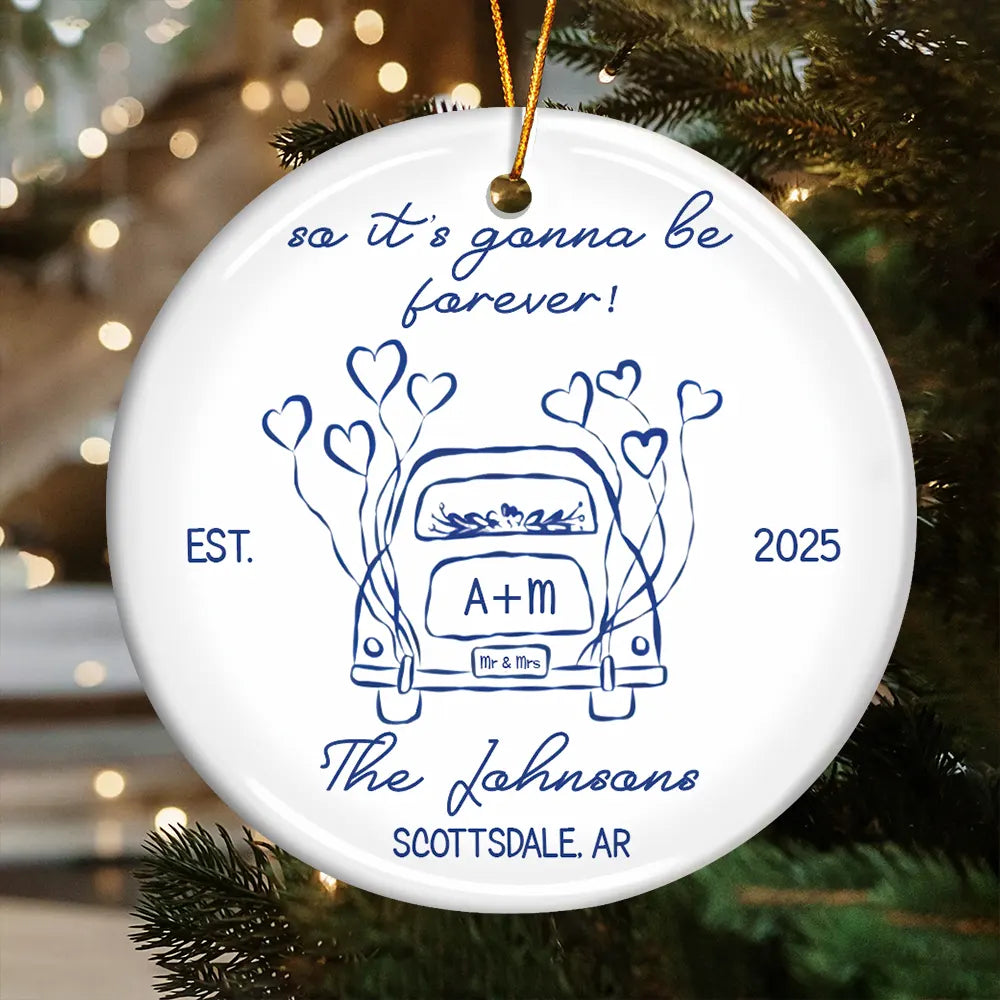 Just Married Wedding Ornament – Personalized Ceramic Keepsake-OR-LA29-TX581