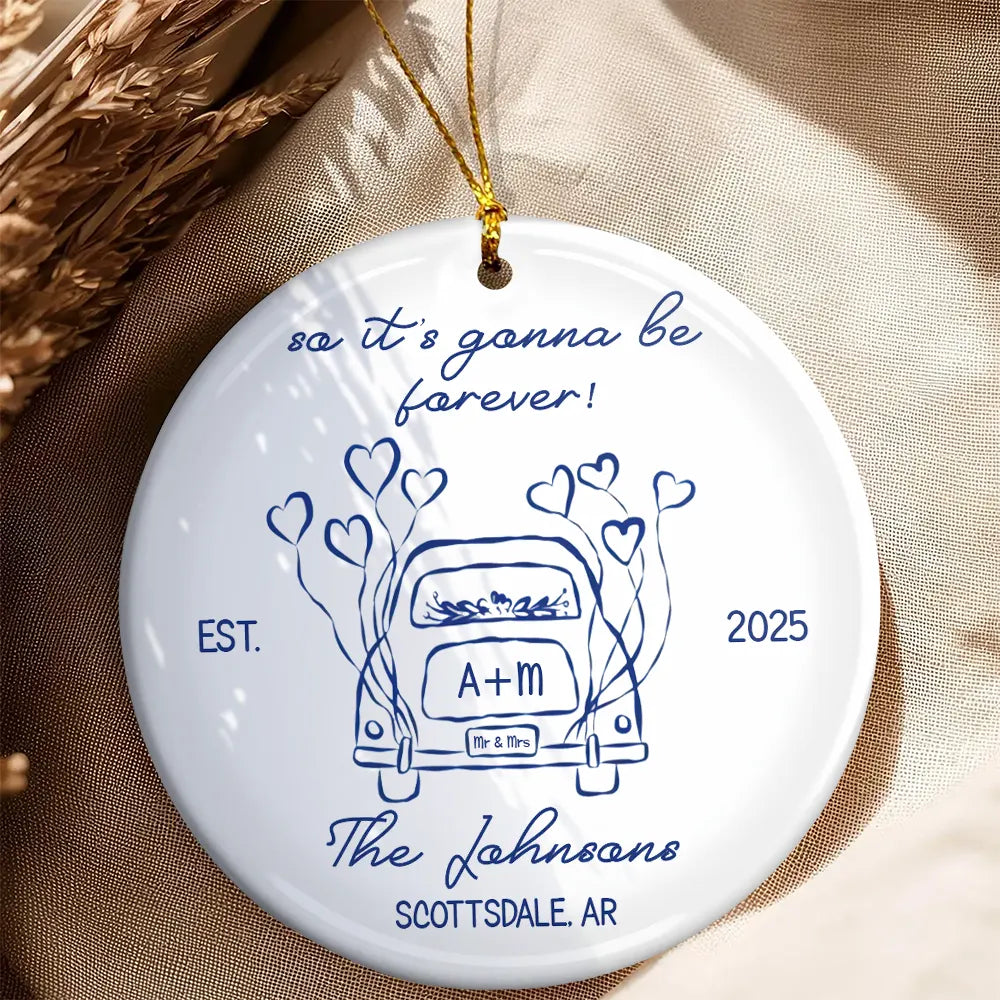 Just Married Wedding Ornament – Personalized Ceramic Keepsake-OR-LA29-TX583