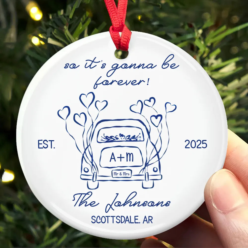 Just Married Wedding Ornament – Personalized Ceramic Keepsake-OR-LA29-TX585