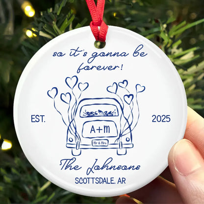 Just Married Wedding Ornament – Personalized Ceramic Keepsake-OR-LA29-TX585
