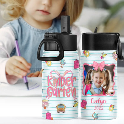 Back To School Coquette Bow - Kindergarten/Pre-K Custom Gift - Personalized Kids Stainless Steel Water Bottle