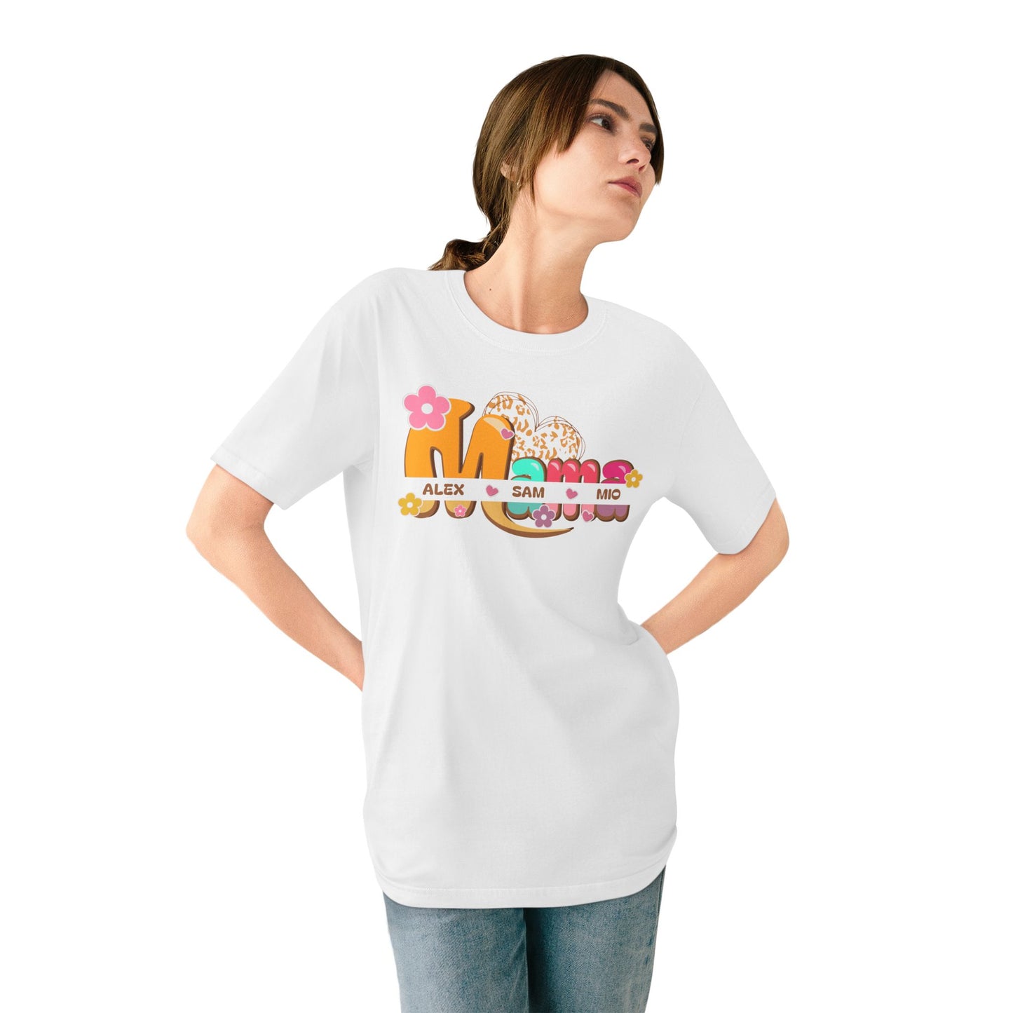 Personalized Mama Shirt – Custom Kids’ Names – Retro Floral Organic Cotton Tee | Mother’s Day Gift