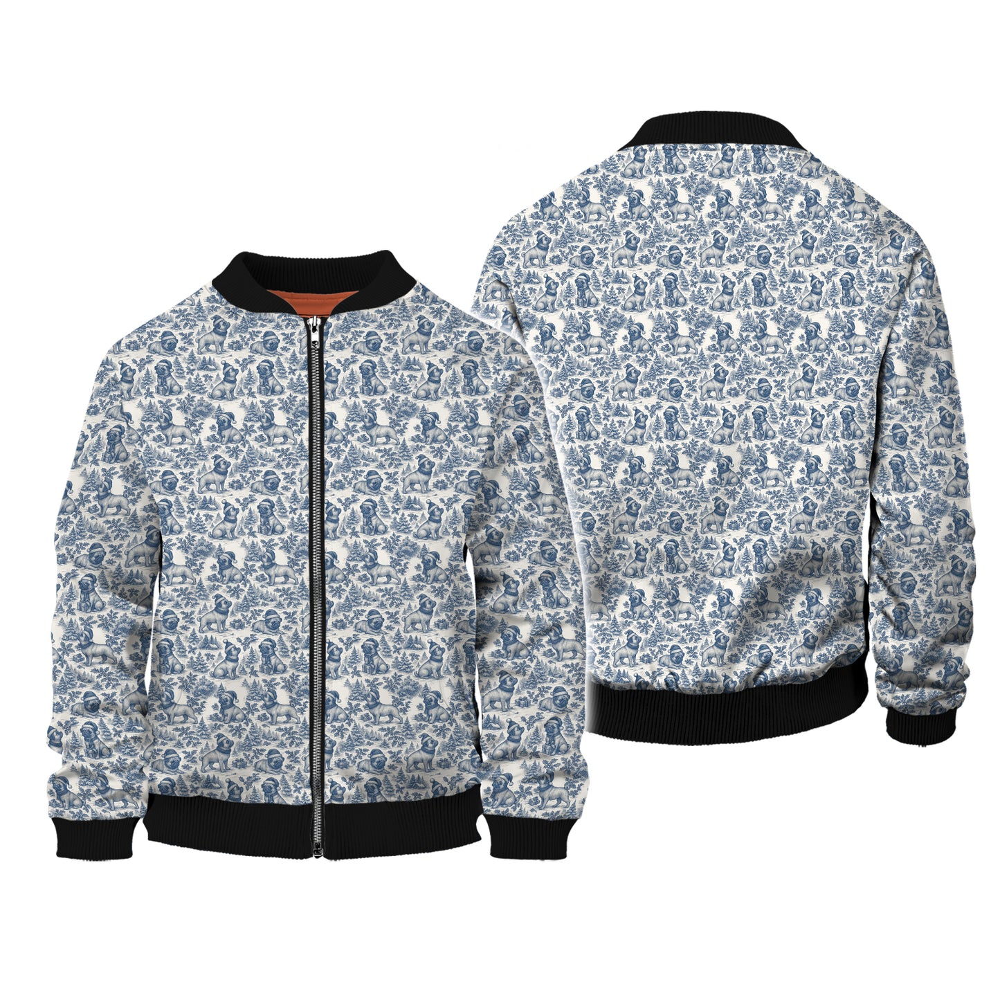 Christmas Pug Pattern Shirt, Toile De Jouy Shirt With Cute Pug, Xmas Hoodie For Dog Lover