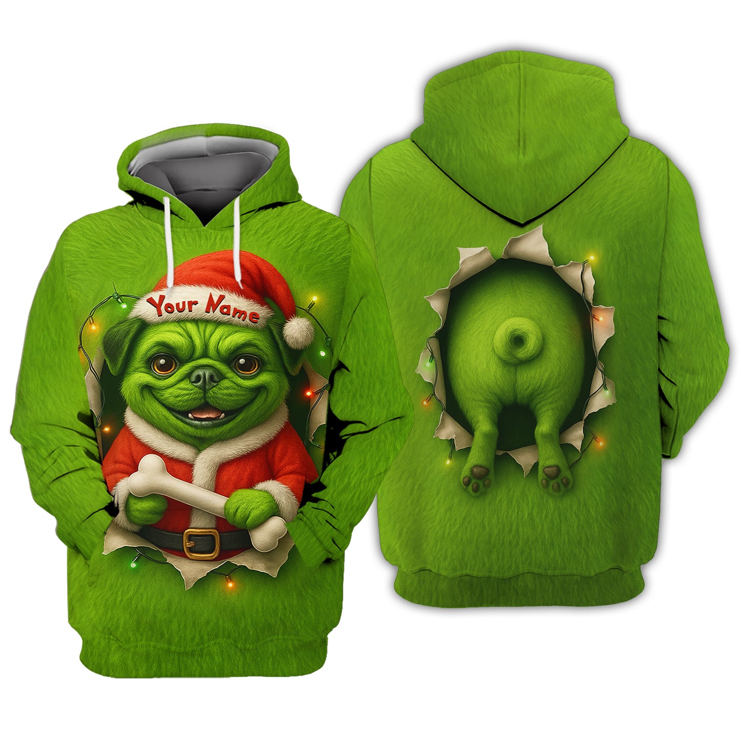 Custom Name Merry Woofmas Shirt, Funny Pug Xmas Hoodie, Personalized Pug Christmas Shirt For Dog Lover