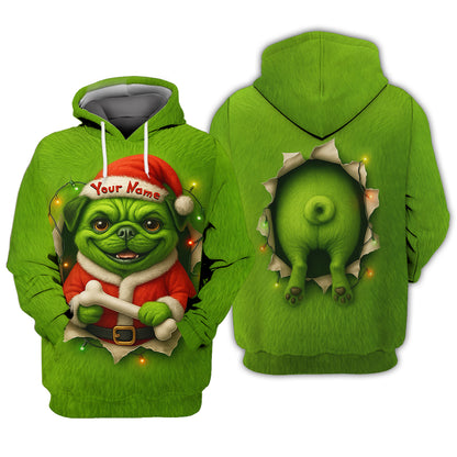 Custom Name Merry Woofmas Shirt, Funny Pug Xmas Hoodie, Personalized Pug Christmas Shirt For Dog Lover