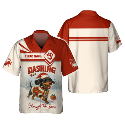 Dashing Through The Snow Custom Name Shirt, Personalized Dachshund Shirt, Wiener Dog Hoodie For Pet Lover
