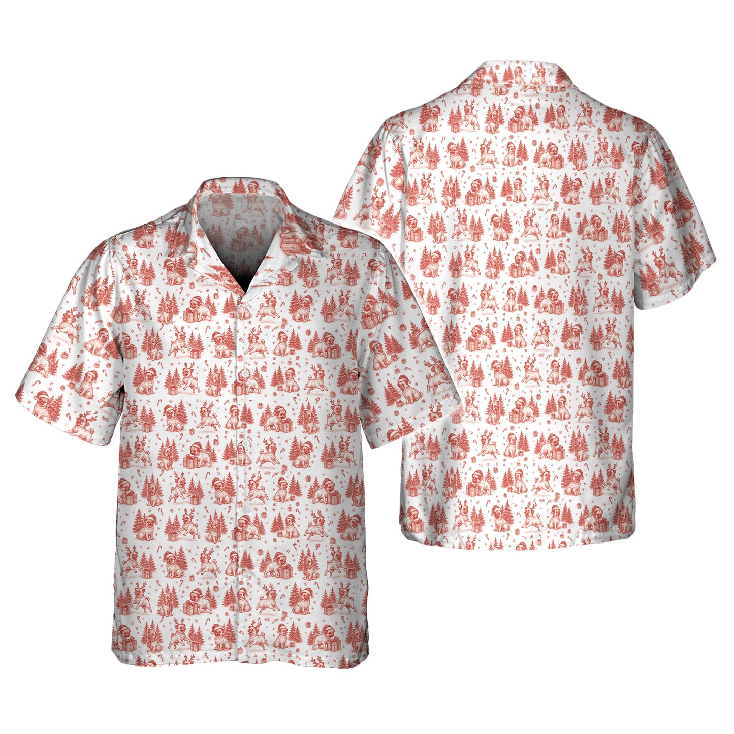 Pug Toile De Jouy Pattern Shirt, Christmas Pug Shirts, Xmas Hoodie For Pug Lover
