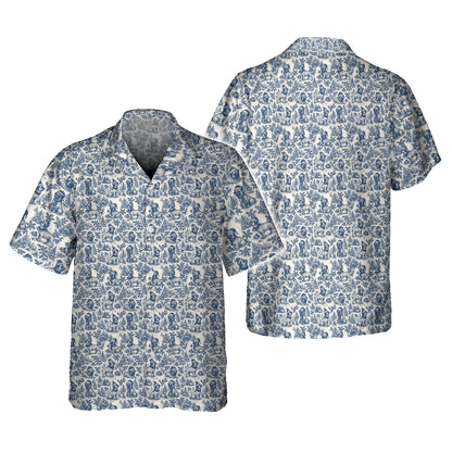 Christmas Pug Pattern Shirt, Toile De Jouy Shirt With Cute Pug, Xmas Hoodie For Dog Lover