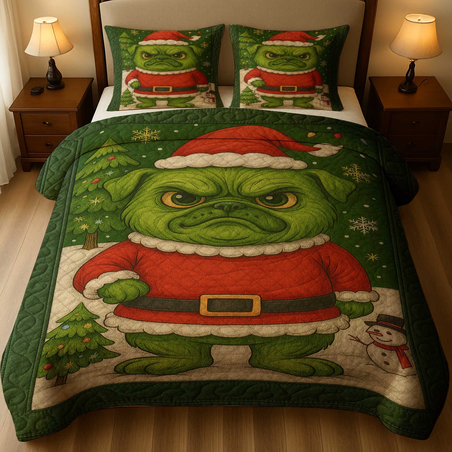 Pugmas Bedroom Decor, Funny Pug Christmas Quilt Set, Pug Xmas Bedding For Dog Lover