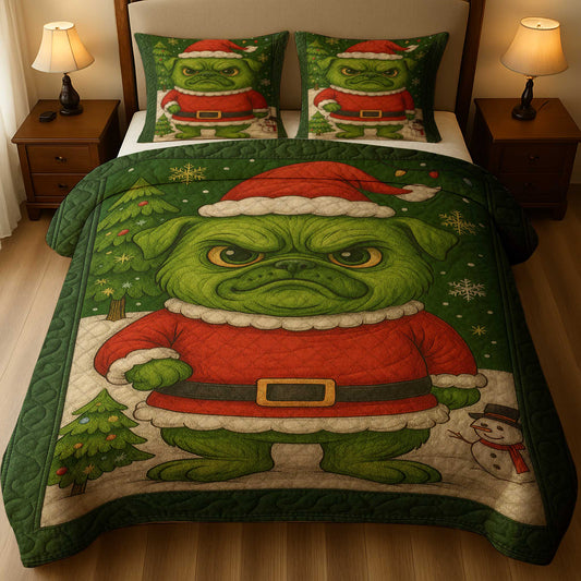 Pugmas Bedroom Decor, Funny Pug Christmas Quilt Set, Pug Xmas Bedding For Dog Lover